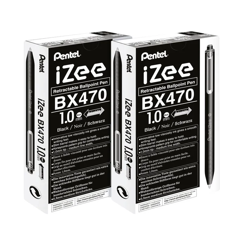 Pentel iZee Retractable Ballpoint Pen 1.0mm Black (Pack of 12) 2For1