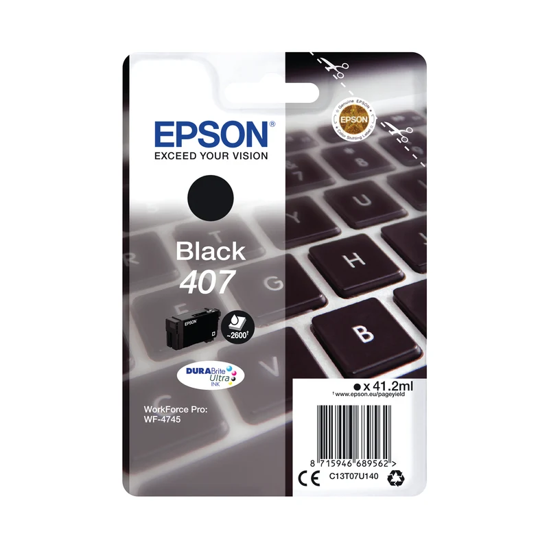 Epson 407 Ink Cartridge DURABrite Ultra WF-4745 Series Keyboard Black C13T07U140