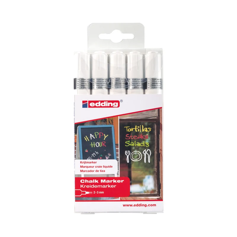 Edding 4095 Chalk Markers Bullet Tip White (Pack of 5) 4-4095-5049