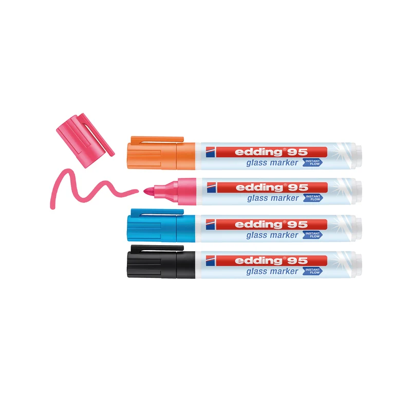 Edding 95 Glass Markers Assorted with Black (Pack of 4) 4-95-5-999