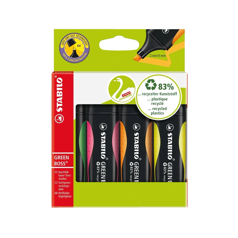 STABILO GREEN BOSS marker 4 pc(s) Chisel tip Green, Mint, Pink, Violet