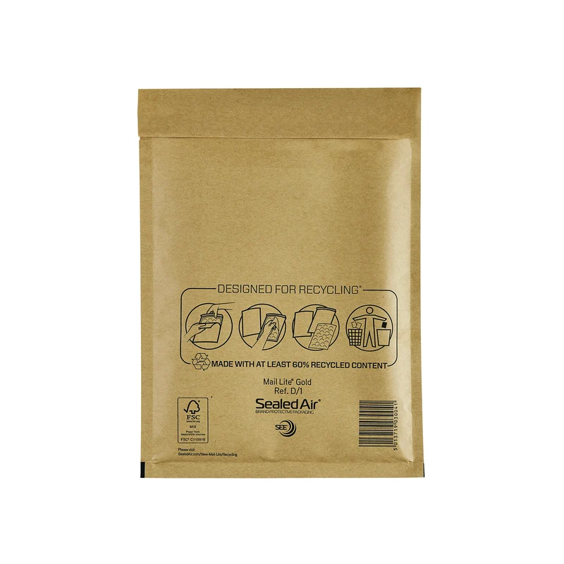 Mail Lite Bubble Postal Bag Gold D1-180x260 (Pack of 100) 101098093