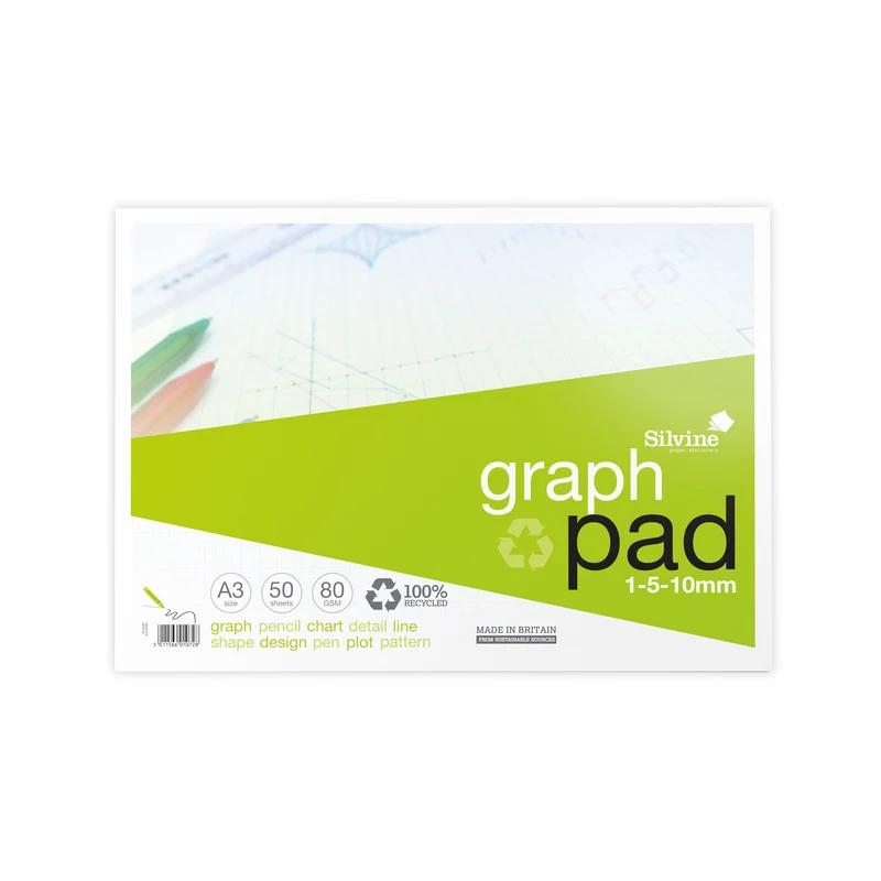 Silvine Recycled Graph Pad 1/5/10mm A3 50 Pages A3GPRE
