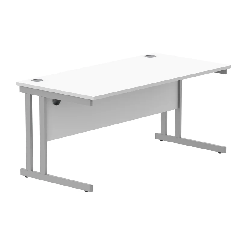Polaris Rectangular Double Upright Cantilever Desk 1600x800x730mm Arctic White/Silver KF882349