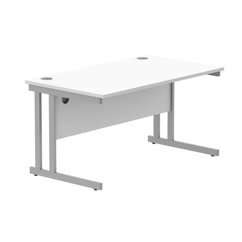 Polaris Rectangular Double Upright Cantilever Desk 1400x800x730mm Arctic White/Silver KF882348