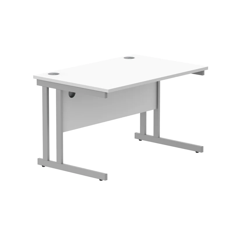 Polaris Rectangular Double Upright Cantilever Desk 1200x800x730mm Arctic White/Silver KF882347