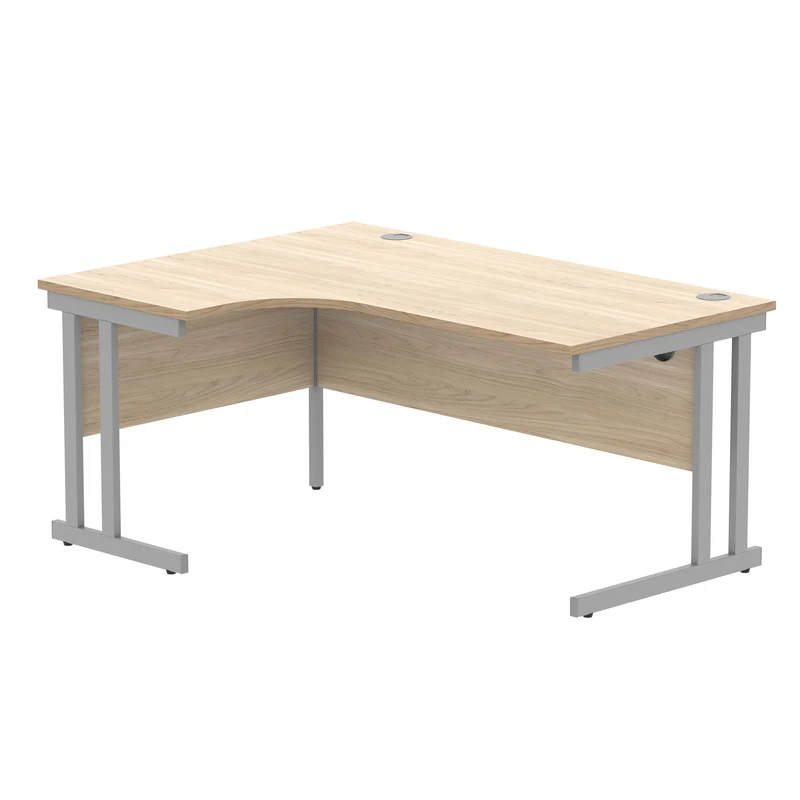 Polaris Left Hand Radial Double Upright Cantilever Desk 1600x1200x730mm Canadian Oak/Silver KF882346