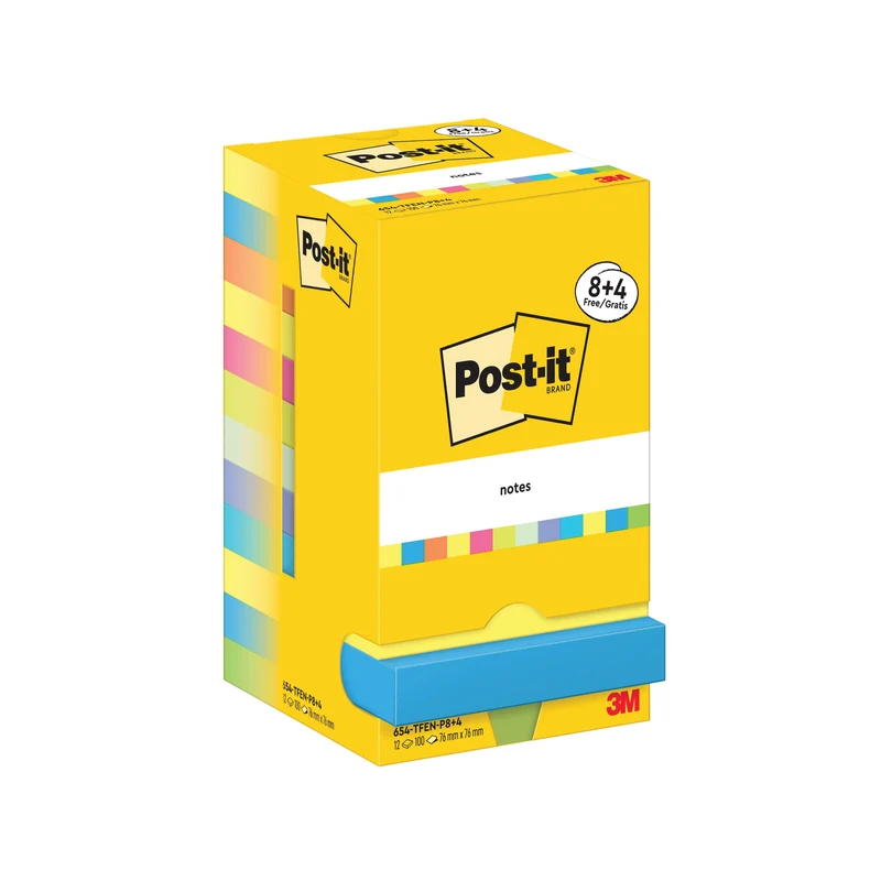Post-it Notes 76x76mm 90 Sheets Energetic 8+4 FREE (Pack of 12) 654-MX-P8+4