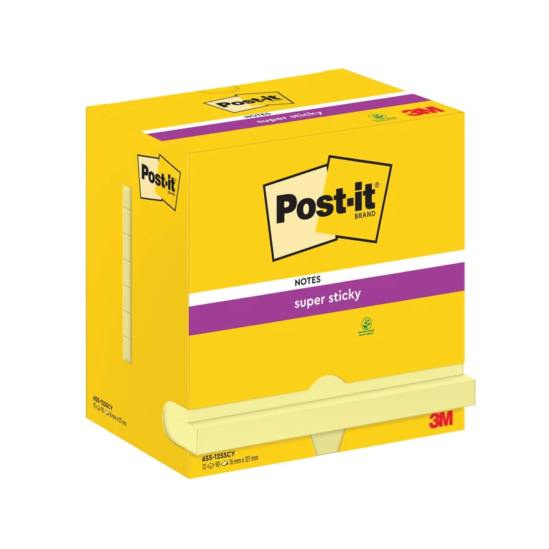Post-it Super Sticky 76x127mm 90 Sheets Canary Yellow (Pack of 12) 655-12SSCY-EU