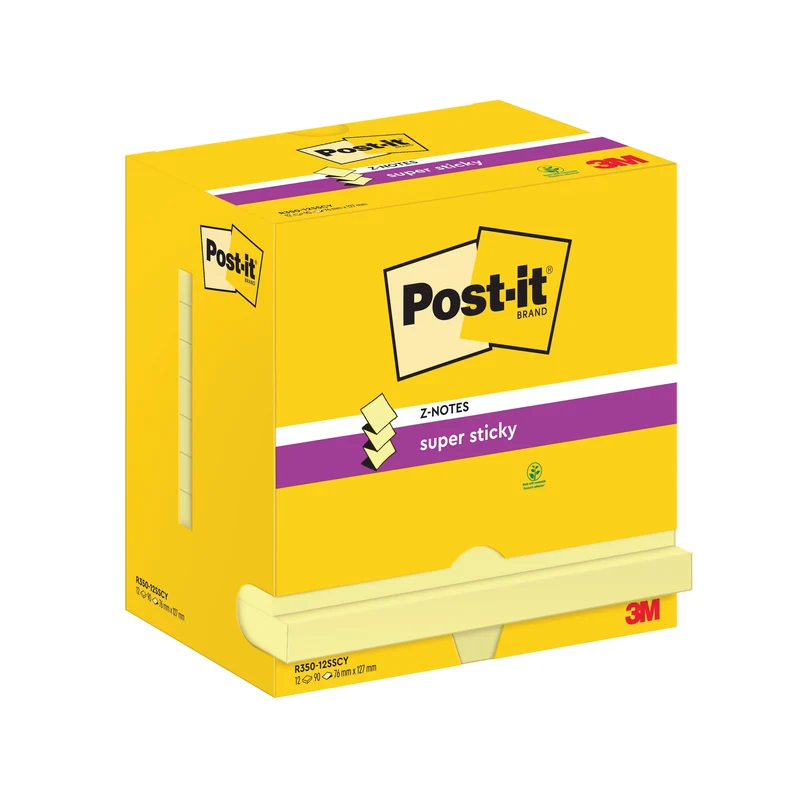 Post-it Super Sticky Z-Notes 76x127mm 90 Sheets Canary Yellow (Pack of 12) R350-12SSCY