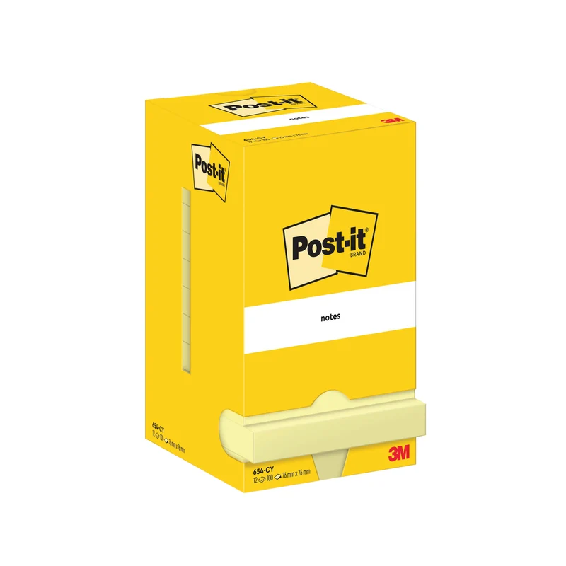 Post-it Notes 76x76mm 100 Sheets Canary Yellow (Pack of 12) 654-CY