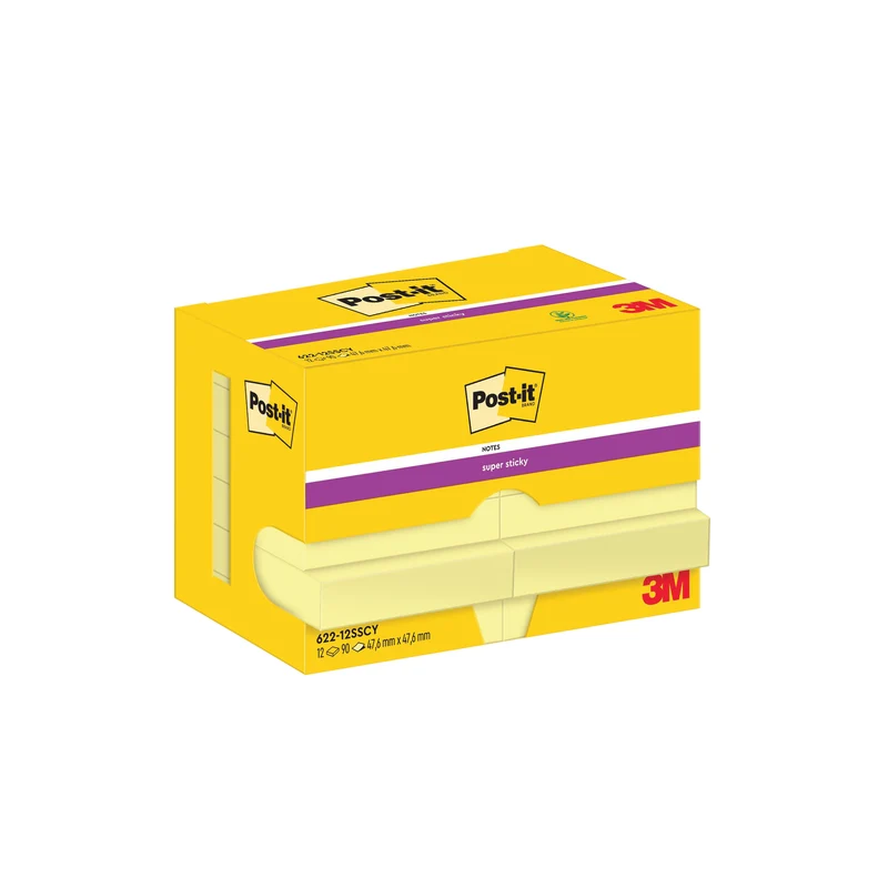 Post-it Super Sticky Notes 47.6x47.6mm 90 Sheets Canary Yellow (Pack of 12) 622-12SSCY-EU