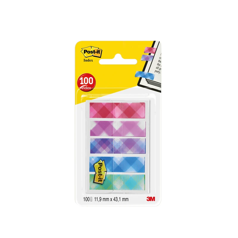 Post-it Index Flags 11.9x43.2mm + Dispenser Small Plaid Printed (Pack of 100) 684-PLD5