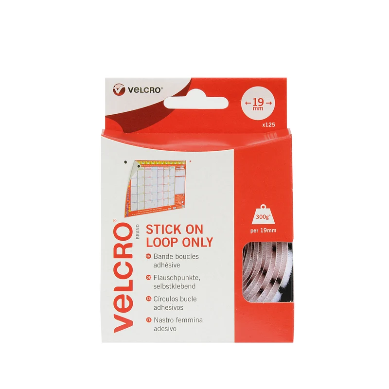 Velcro Stick On Coins Loop Only 19mm White (Pack of 125) VEL-EC60232