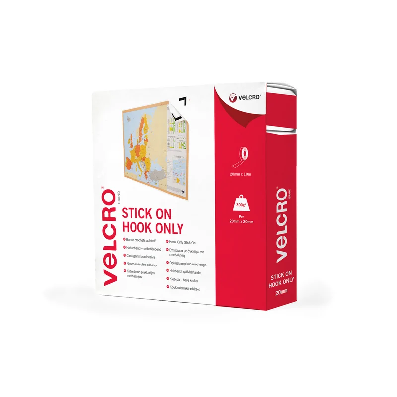 Velcro Stick On Tape Hook Only 20mmx10m White VEL-EC60223