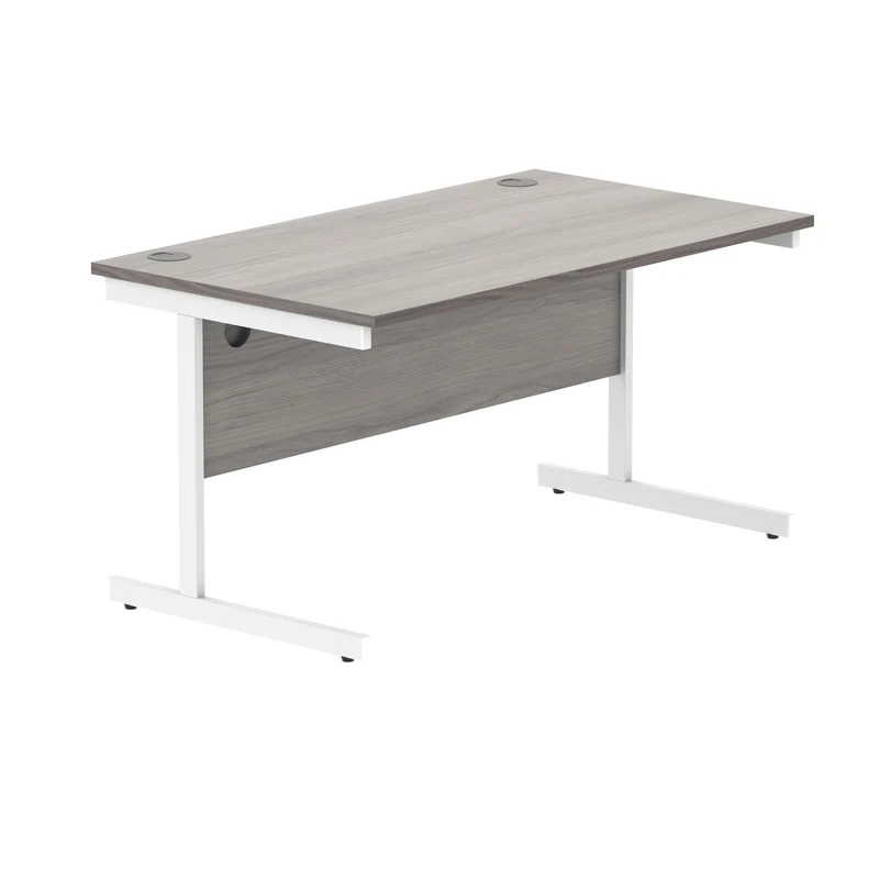 Polaris Rectangular Single Upright Cantilever Desk 1400x800x730mm Alaskan Grey Oak/White KF822000
