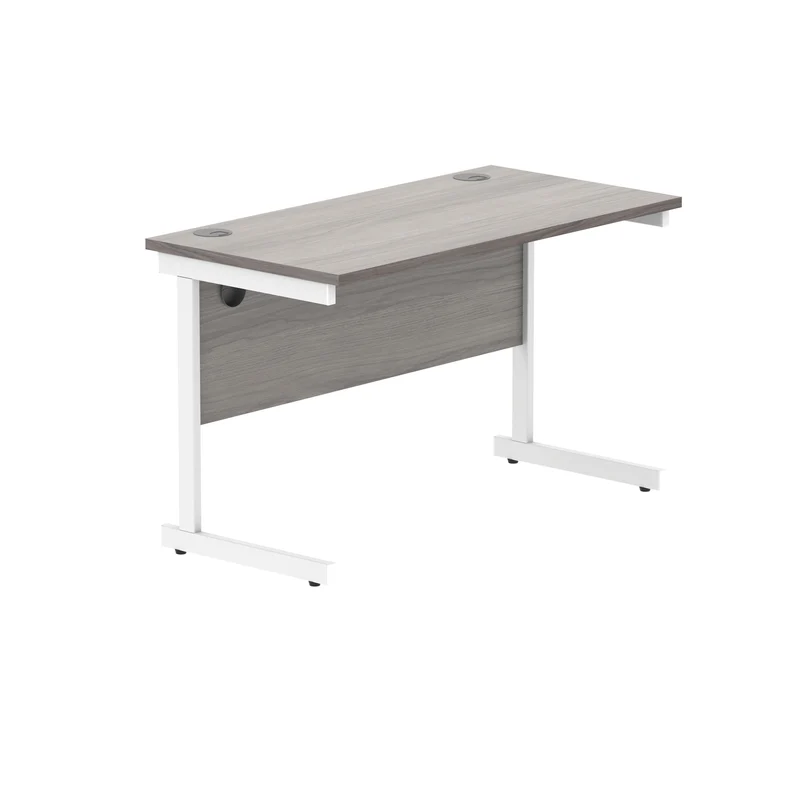 Polaris Rectangular Single Upright Cantilever Desk 1200x600x730mm Alaskan Grey Oak/White KF882343