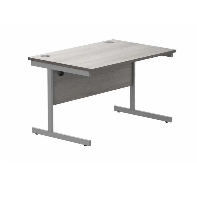 Polaris Rectangular Single Upright Cantilever Desk 1200x800x730mm Alaskan Grey Oak/Silver KF882342