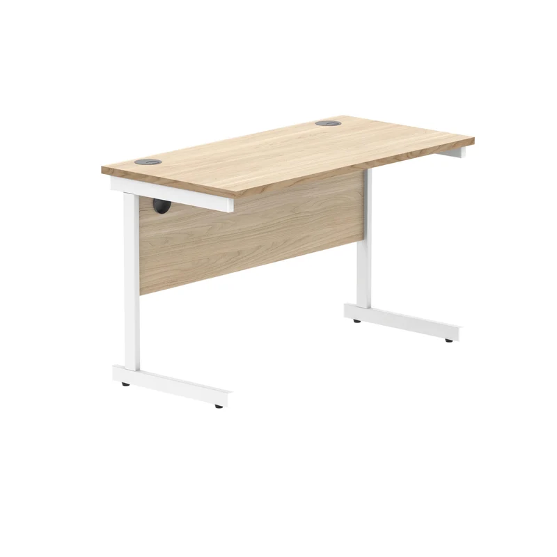 Polaris Rectangular Single Upright Cantilever Desk 1200x600x730mm Canadian Oak/White KF821720