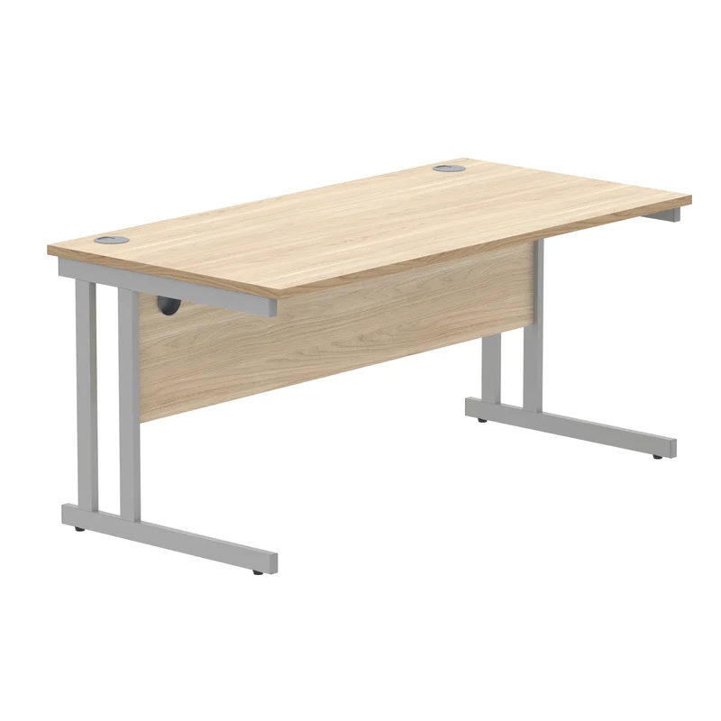 Polaris Rectangular Double Upright Cantilever Desk 1600x800x730mm Canadian Oak/Silver KF822230