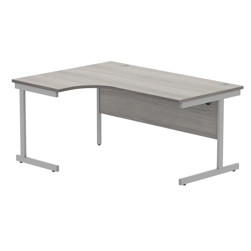 Polaris Left Hand Radial SU Cantilever Desk 1600x1200x730mm Alaskan Grey Oak/Silver KF821500