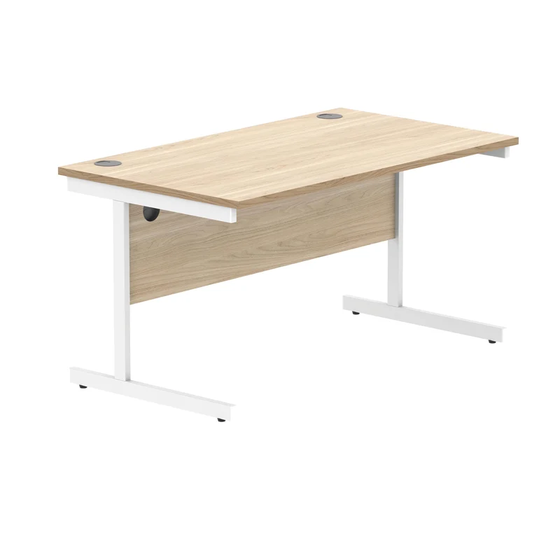 Polaris Rectangular Single Upright Cantilever Desk 1600x800x730mm Canadian Oak/White KF821770