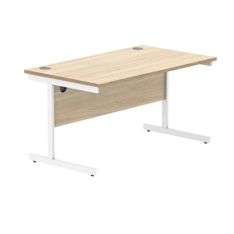 Polaris Rectangular Single Upright Cantilever Desk 1400x800x730mm Canadian Oak/White KF821760