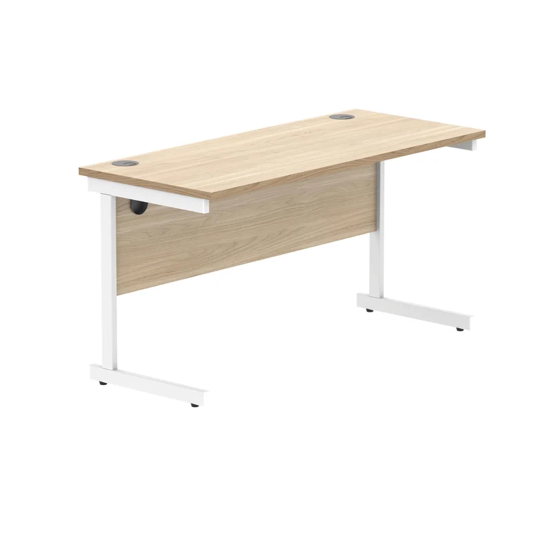 Polaris Rectangular Single Upright Cantilever Desk 1400x600x730mm Canadian Oak/White KF821730
