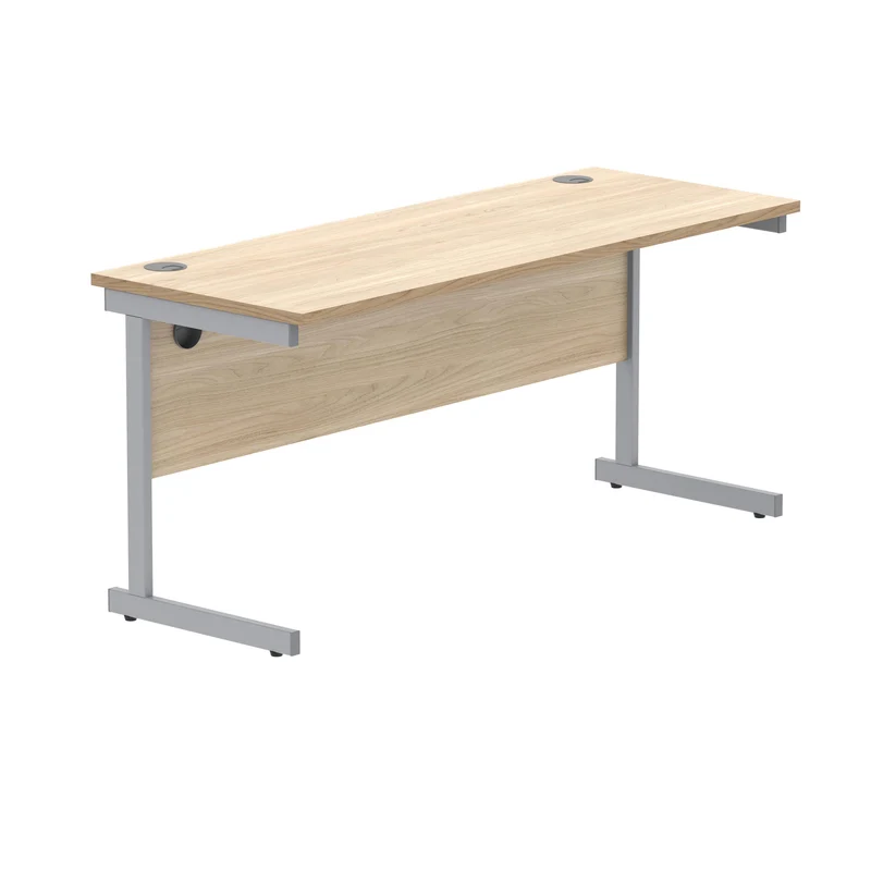 Polaris Rectangular Single Upright Cantilever Desk 1600x600x730mm Canadian Oak/Silver KF821680