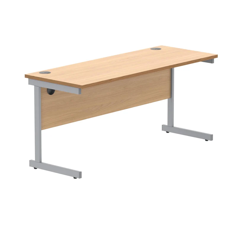 Polaris Rectangular Single Upright Cantilever Desk 1600x600x730mm Norwegian Beech/Silver KF821560