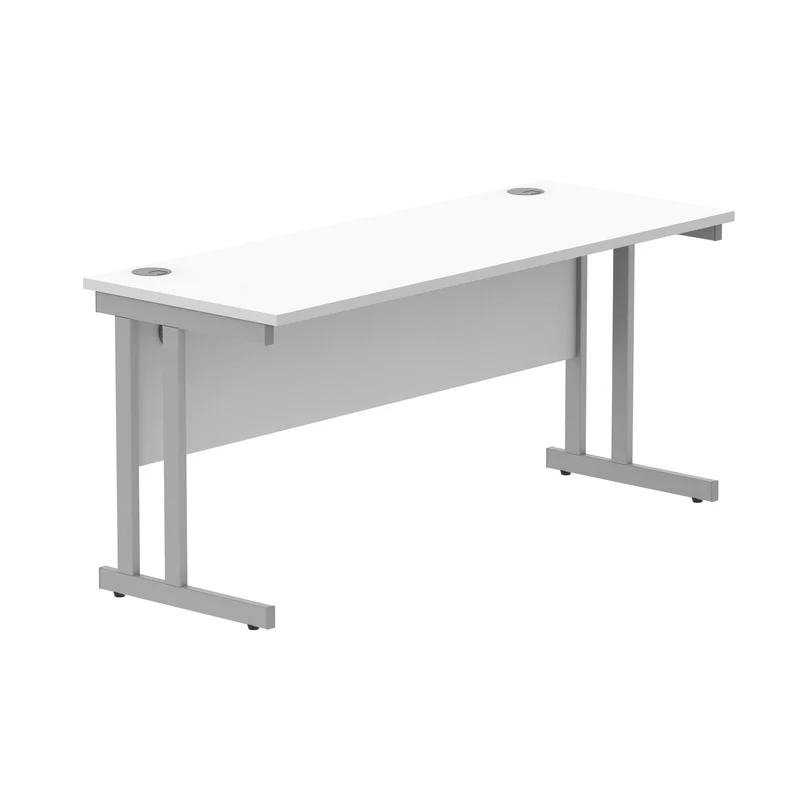 Polaris Rectangular Double Upright Cantilever Desk 1600x600x730mm Arctic White/Silver KF822360