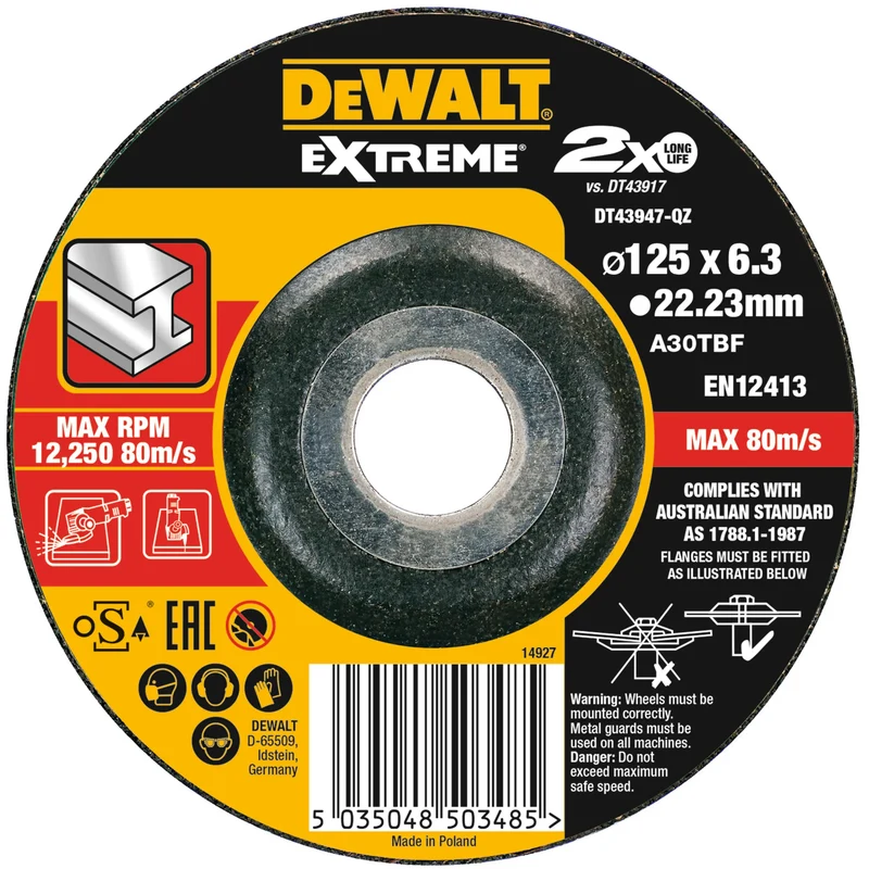 Extreme bonded disc grinding 125MM X 6.3MM X 22.23MM - DT43947-QZ DeWalt