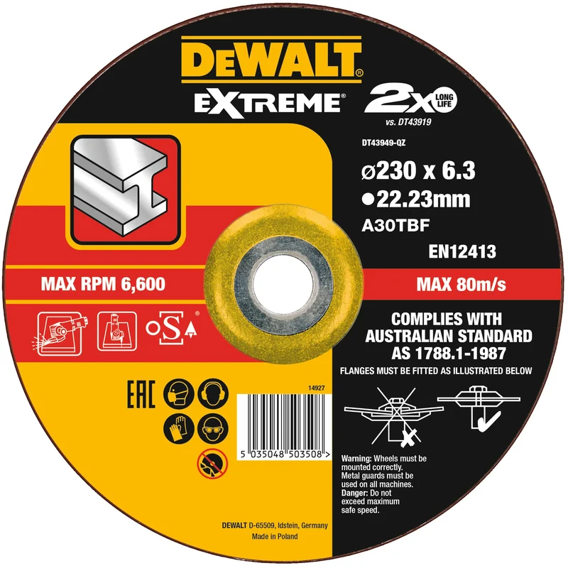 Extreme bonded disc grinding 230MM X 6.3MM X 22.23MM - DT43949-QZ DeWalt